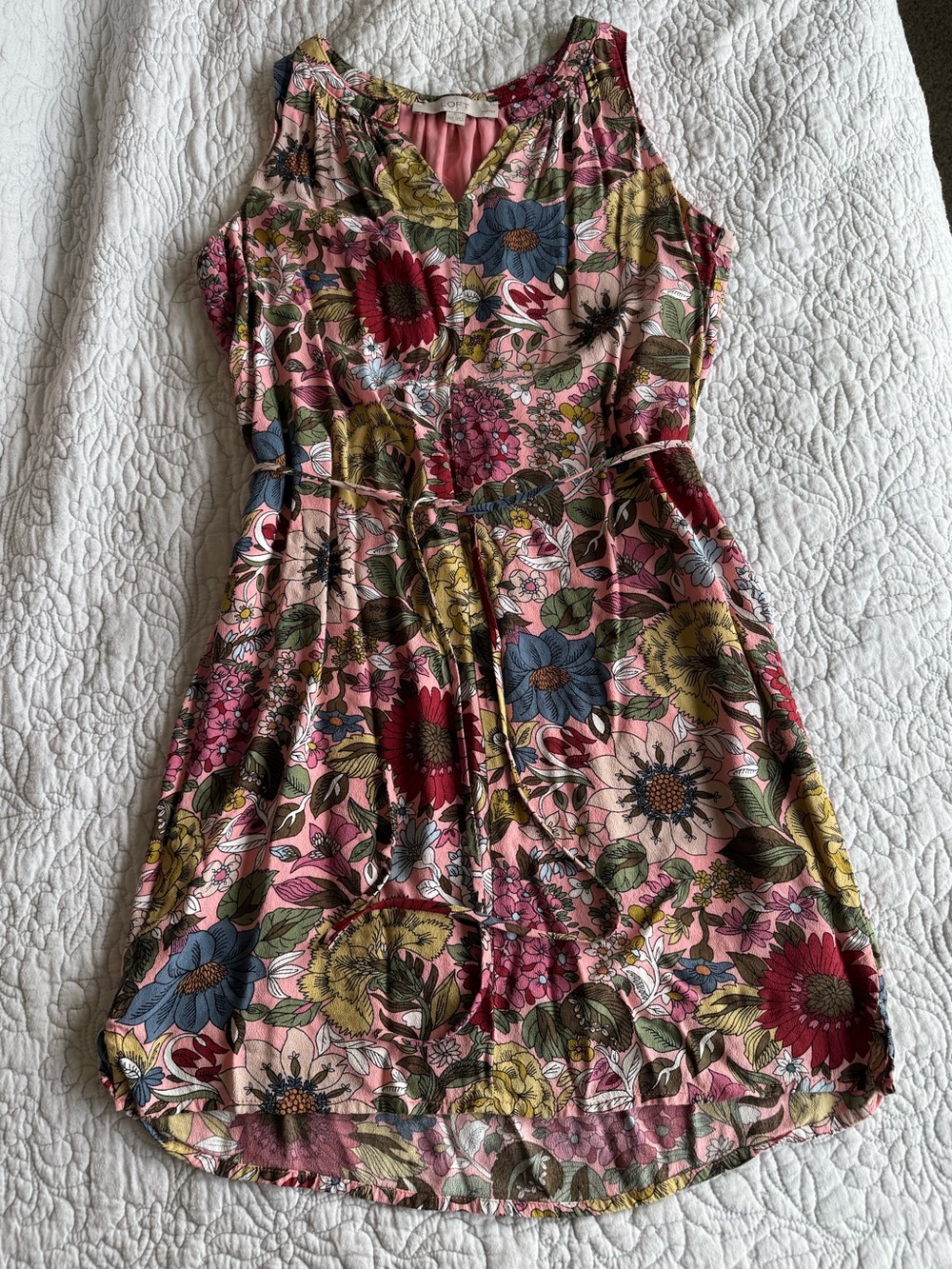 Loft Petites Floral Sleeveless Summer Dress in Pink
